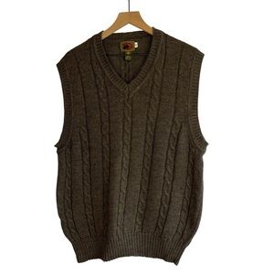Vintage BOSTON TRADERS 100% Wool V-Neck Cable Knit Sweater Vest Brown XL FLAWS